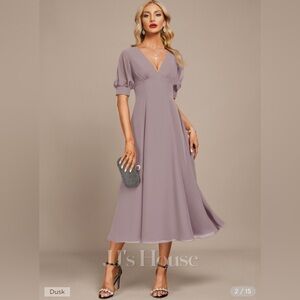 JJ’s House - A-line V-Neck Tea-Length Chiffon Cocktail Dress With Pleated